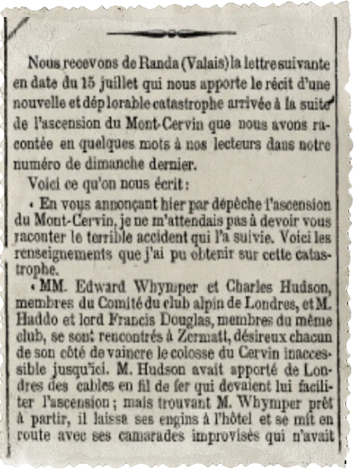 Coupure de presse du Journal de Genève du 18 juillet 1865