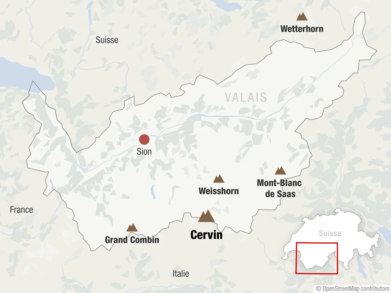 Carte de situation du Cervin en Suisse